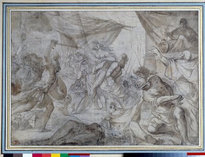 女王を拉致して船に乗せた兵士たち ドメニコ・カヌーティ（1620-1684）による素描 17世紀 パリルーヴル美術館 作： Domenico Maria Canuti