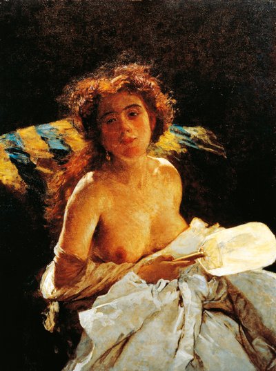 扇風機を持つ女性 作： Domenico Morelli