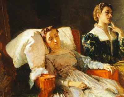 解放されたエルサレムをエレオノーラ・デステに読むトルカート・タッソ（詳細 作： Domenico Morelli
