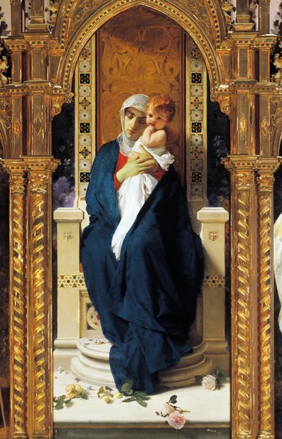 ドメニコ・モレッリ（1823-1901）作「バラの聖母のトリプティク」 イタリア、カラブリア州コリリャーノ・カラブロ城、聖アウグスティヌス礼拝堂、細部。 作： Domenico Morelli