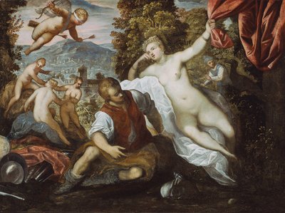 金星と火星とキューピッドと風景の中の三美神 作： Domenico Robusti Tintoretto