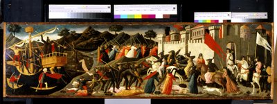 カミーラとアエネアスの戦い (木のテンペラ) 作： Domenico di Michelino