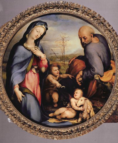 1515年頃、洗礼者ヨハネと聖家族 作： Domenico di Pace Beccafumi  