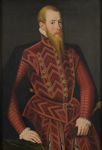 Eric XIV de Suede - スウェーデン王エリック14世（1533-1577）の肖像、Verwilt, Domenicus（活動1544-1566）によるもの。木に油彩。寸法：103x69 cm。ストックホルム国立博物館 作： Domenicus Verwilt
