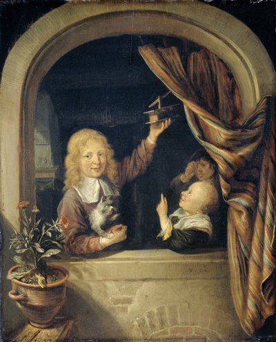 ネズミ捕りをする子供たち 作： Domenicus van Tol