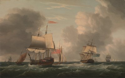 爽やかな風の中、他の船と一緒に横たわるイギリスの2階建て船 作： Dominic Serres