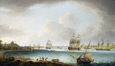 イギリス、プリマスにあるイギリス海軍の軍艦隊。キャンバスに油彩 作： Dominic Serres