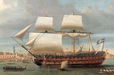 ポーツマス港に入港するフドロワイヤンとペガス（1782年 作： Dominic Serres