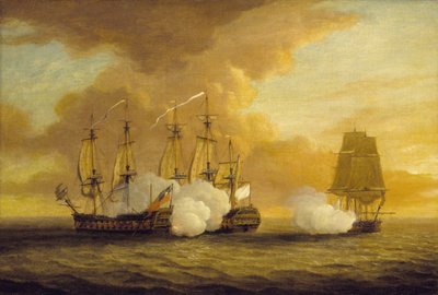 7月9日、HMSライオンとエリザベートとフランス艦デュ・テイエの海戦 作： Dominic Serres