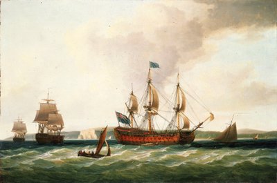 1756年にウリッジ造船所（イギリス）で建造された一等100門艦「セイント・ジョージ」は、1759年のキブロン湾海戦（枢機卿の戦い）で艦隊の指揮を執った。 作： Dominic Serres