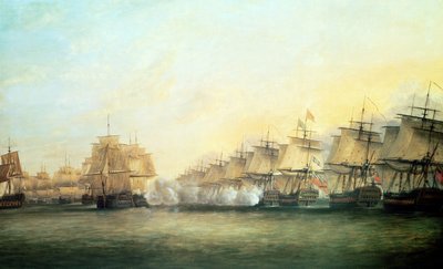 エドワード・ヒューズ提督下のイギリス人と1720-94年頃のトリンコマリー沖の4番目の行動、1782年のM.ド・スフラン下のフランス人 作： Dominic Serres