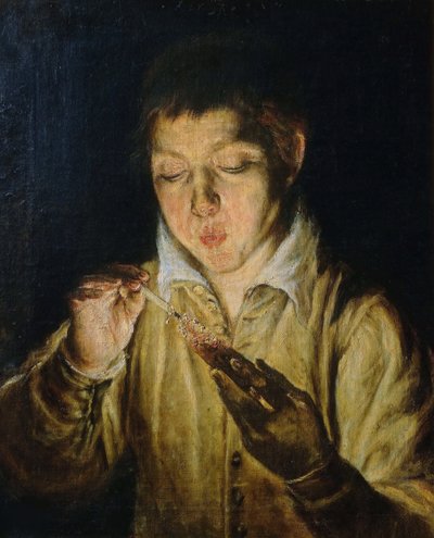 テーパーで吹いている情報提供者の少年、1571～1572年頃。 作： Dominico El Greco