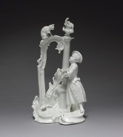 猫を連れた少女の像 ニンフェンブルク磁器製作所製 1770年頃（磁器 作： Dominicus (attr. to) Auliczek