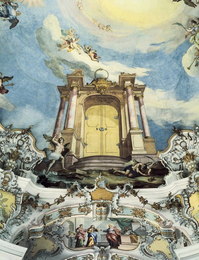 Tempus non erit ampliusと刻まれたエタニテの扉（フレスコ画） 作： Dominikus Zimmermann