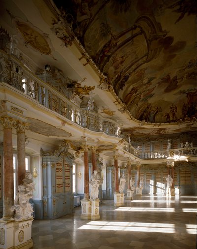 建築家ドメニクス・ツィメルマン（1685-1766）が実現したシュッセンリート修道院の図書館室の眺め 18世紀 ドイツ・シュッセンリート 作： Dominikus Zimmermann