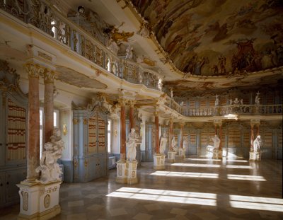 建築家ドメニクス・ツィメルマン（1685-1766）が実現したシュッセンリート修道院の図書館室の眺め 18世紀 ドイツ・シュッセンリート 作： Dominikus Zimmermann