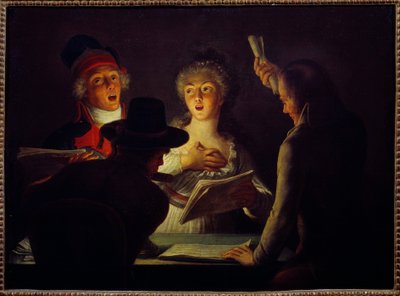 フランス革命"Les chanteurs patriotes" ドミニク・ドンクレ(1743-1820)の絵画 1794 Sun.0.45 x 0.61 m パリ、カルナヴァレ美術館 作： Dominique Doncre