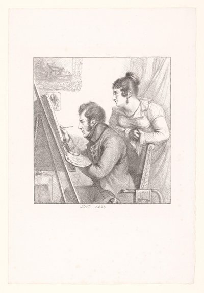 女性が見ているアーティストの自画像 作： Dominique Vivant Denon (baron)