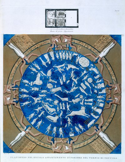 エジプトc.1802、ハトホル神殿のチャペルの天井から見た、デンダラの黄道帯の星座星座。 作： Dominique Vivant Denon