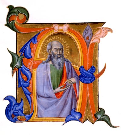 照らされた最初のA、c.1382-99（羊皮紙に水性顔料と金箔） 作： Don Silvestro dei Gherarducci
