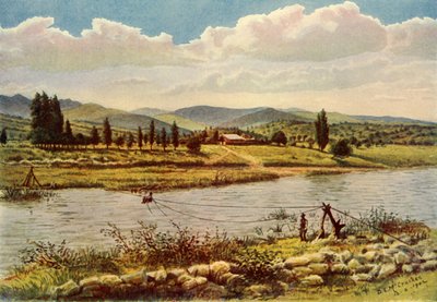 「小町川を渡る」、1902 年。 作： Donald McCracken