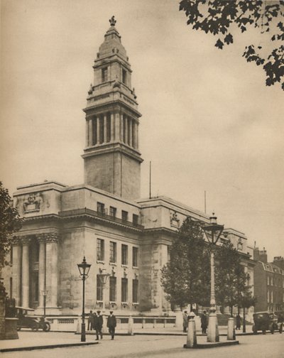 メリルボーンタウンホール、ロンドンで最も著名な新しい建物の1つ、c1935。 作： Donald McLeish