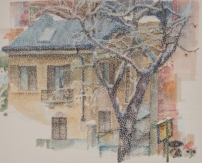 バス停、2011年（紙に水彩） 作： Donatella Merlo