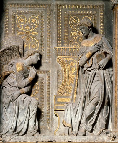 受胎告知 ドナート・デ・バルディ・ディ・ドナテッロ（約1386～1466）の高浮き彫り 1435年 サンタ・クローチェ教会（Chiesa di Santa Croce.フローレンス 作： Donatello