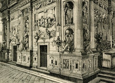 Donato Bramante（1444-1514）が設計した聖なる家の大理石のスクリーン、聖なる家の聖域、ロレート、マルケ、イタリア 作： Donato Bramante