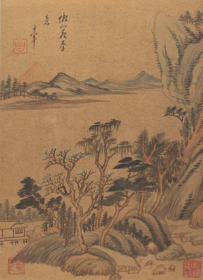おそらく1625年以降の17世紀の風景と詩。 作： Dong Qichang