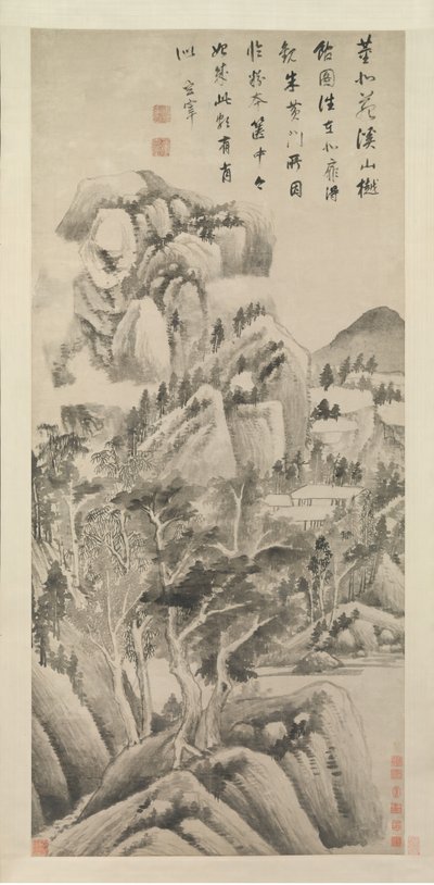小川と山の間の日陰の住居1622-25。 作： Dong Qichang