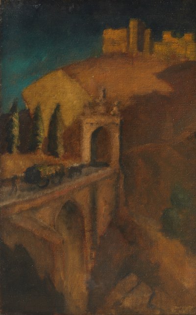 橋のある山の風景（verso）、1910年頃（キャンバスに油彩） 作： Dora (attr. to) Carrington