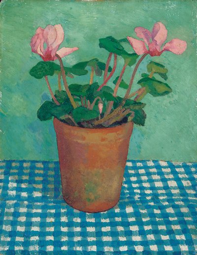 鉢の中のシクラメン（油彩・ボード 作： Dora Carrington