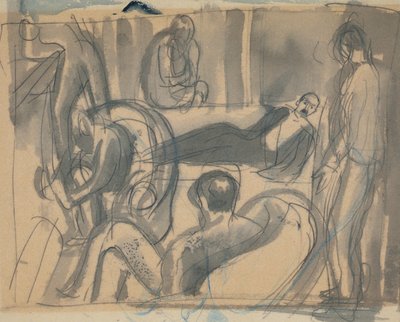 メイナード・ケインズ、リットン・ストレイシーら、1916年頃（鉛筆・水彩・紙 作： Dora Carrington