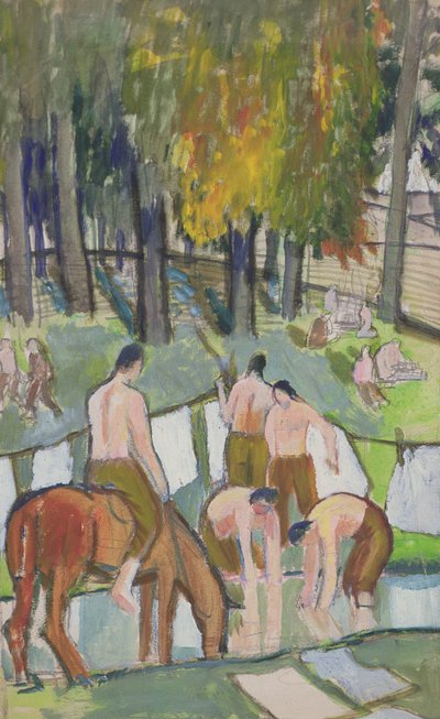ストリームでの兵士、1920（紙にトイレ） 作： Dora Carrington