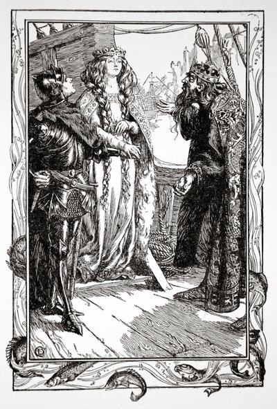 「苦悩の王、トリストラム卿にイゾルトを贈る」、1905 年。 作： Dora Curtis