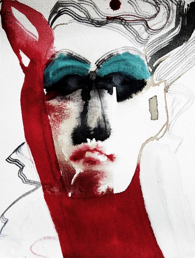 表現力豊かな赤い肖像画 作： Doris Schmitz