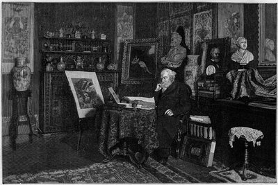 ジョセフ・ヤンセン（1824-1907）、フランスの天文学者、科学アカデミー会員、ムードン天文学物理学観測所所長、ムードンのサロンにて。(ドルナック氏の写真より）。)La Nature: revue des sciences et de de Paris」の版画 作： Dornac