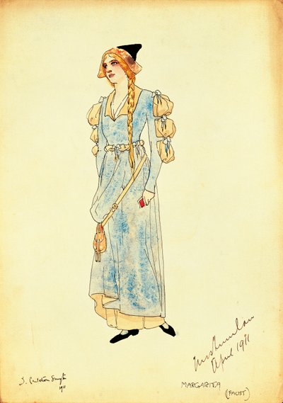 カールトン・スミスによる、ファウストのパフォーマンスのためのマルグリットの衣装スケッチ 作： Dorothy Carleton Smyth