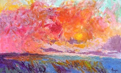 鮮やかな夕焼けの海景 作： Dorothy Fagan