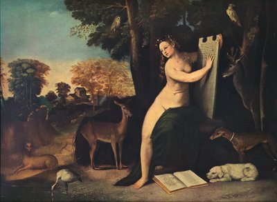 風景の中のサースと彼女の恋人、c1525 作： Dosso Dossi