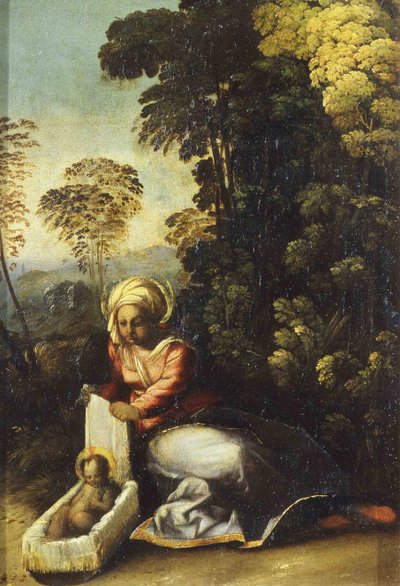 マドンナと子供La Zingarella、c。 1513 作： Dosso Dossi