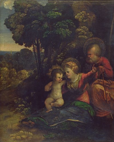エジプトへの飛行中に休憩、c.1510-12 作： Dosso Dossi