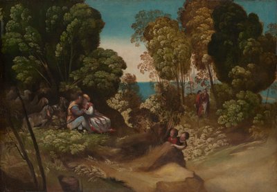 人間の3つの時代、c.1515-20（キャンバスに油彩） 作： Dosso Dossi