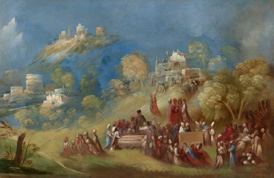 シチリアでヴィーナス神殿を建て、アンキセスの墓に供物を捧げるトロイア人たち》1520年頃（油彩・カンヴァス） 作： Dosso Dossi