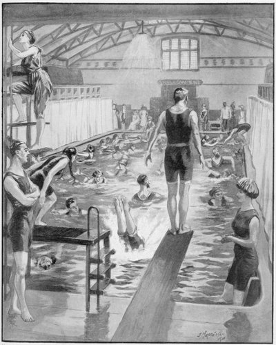 「The Graphic」のイラスト「The Popularity of Mixed Bathing in London」 作： Douglas (after) Macpherson