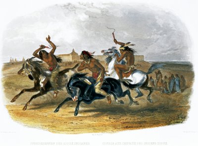 「ピエール砦近くのスー族インディアンの競馬」、1843 年 作： Du Casse and Doherty