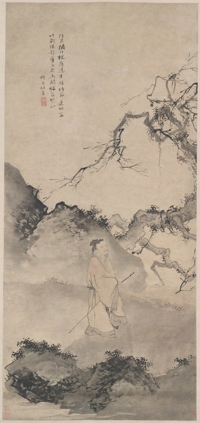 詩人・林甫が月光の中をさまよっている様子（1400年代後半 作： Du Jin