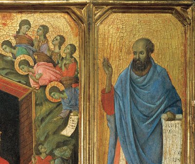 プレデラのパネルの詳細、マエスタ・ディ・シエナの祭壇用ピース。(油彩・ボード）。) 作： Duccio di Buoninsegna
