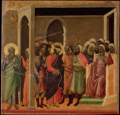 軽蔑されたイエスマエスタの祭壇画（木にテンペラと金箔 作： Duccio di Buoninsegna